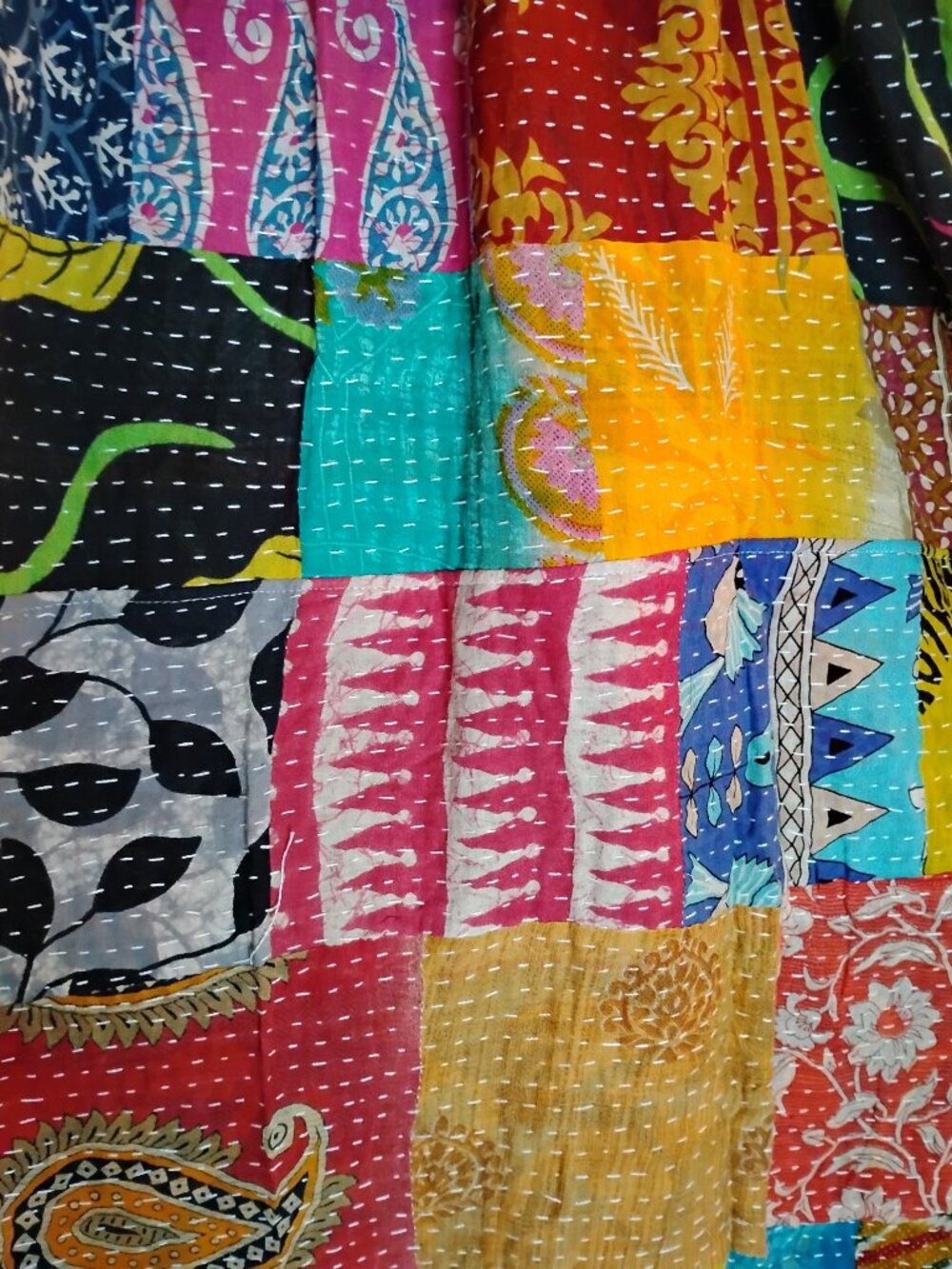 Kantha Patchwork Skirt L - 2X Reversible Handmade Boho Hippie New KSK2. - Picture 4 of 8